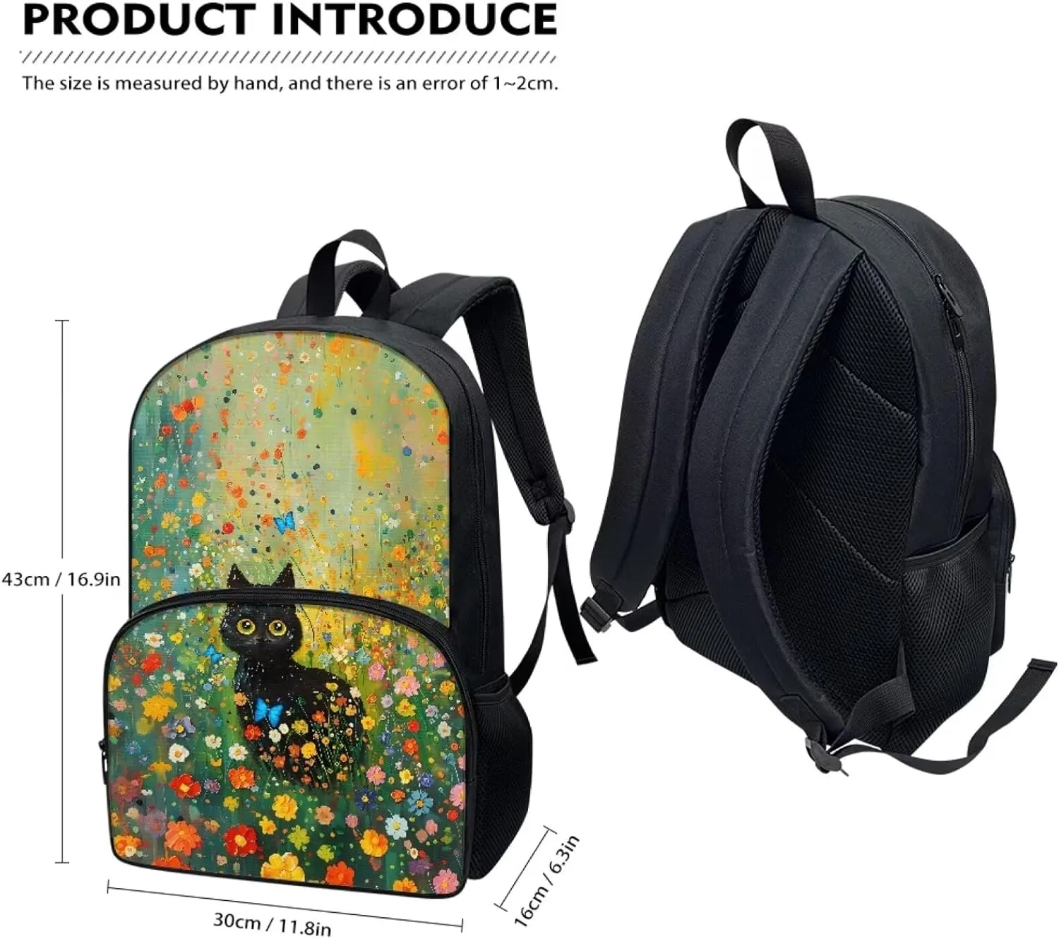 SYtrade Black Cat Flowers Butterfly Backpack for School Boys Girls Lightweight Bookbag Travel Hiking Backpack