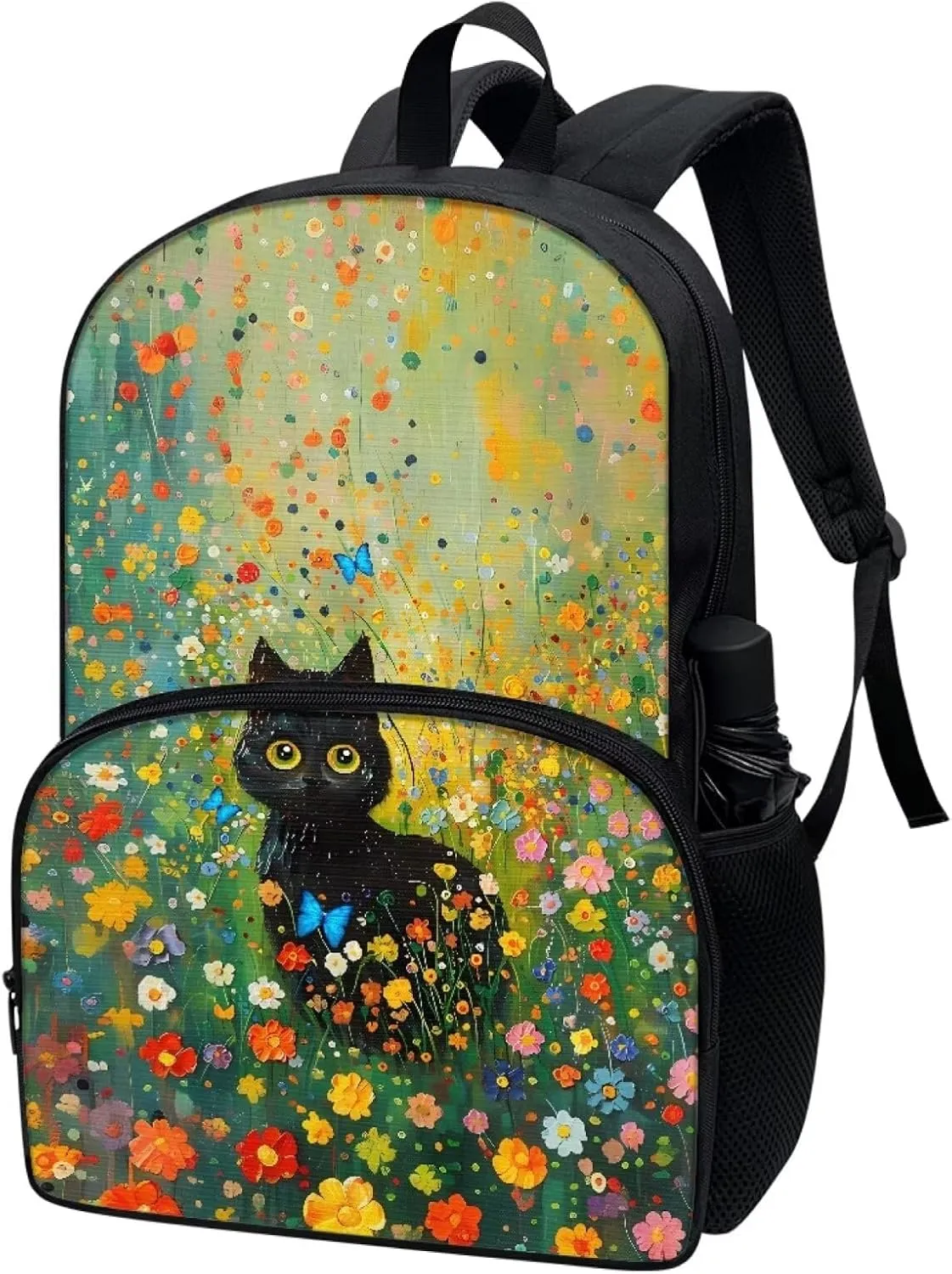 SYtrade Black Cat Flowers Butterfly Backpack for School Boys Girls Lightweight Bookbag Travel Hiking Backpack