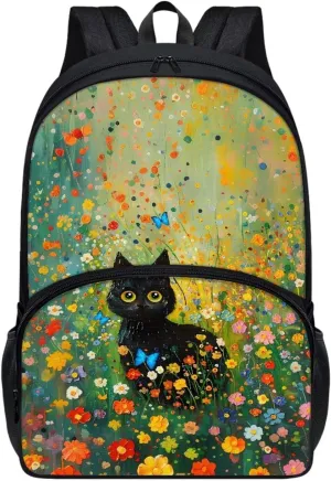 SYtrade Black Cat Flowers Butterfly Backpack for School Boys Girls Lightweight Bookbag Travel Hiking Backpack