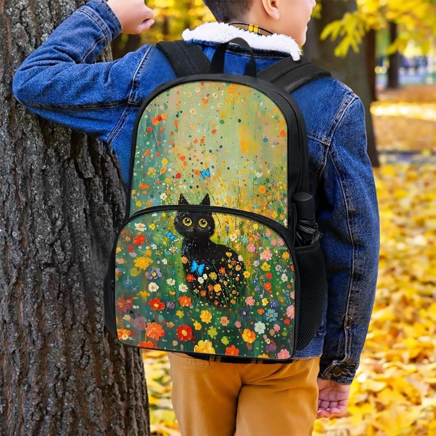 SYtrade Black Cat Flowers Butterfly Backpack for School Boys Girls Lightweight Bookbag Travel Hiking Backpack