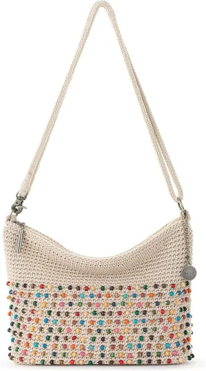 The Sak Lumi Convertible Crossbody Purse - Hand Crochet Women's Handbag for Everyday & Travel, 3-in-1 Small Crossbody Bag With Zipper Closure & Pockets - Ecru Multi Beads