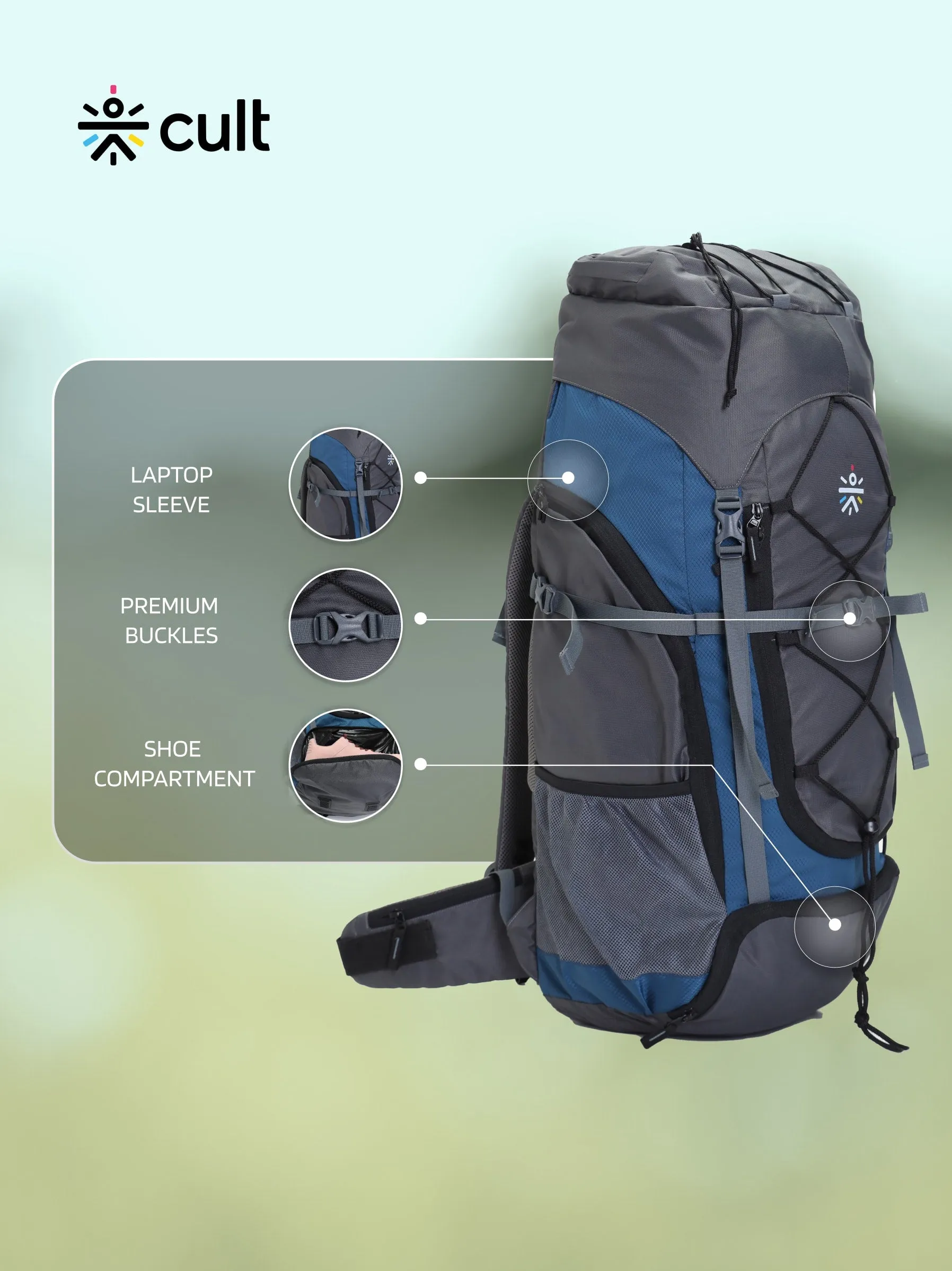 Travel Rucksack 65 L Grey Blue