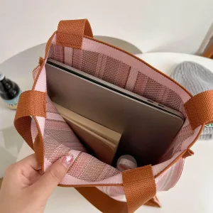 TTCAYU Knitted Shoulder Bag for Women Striped Checkered Handbag Summer Woven crochet beach Bag Purse for Shopping Travel