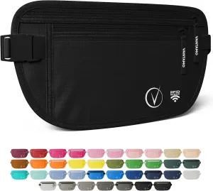 Vantamo Hidden Money Belt For Extra Safety, RFID Ultra-Thin Fanny Pack, 2 Compartment Money Bag Fits Passport & Phone