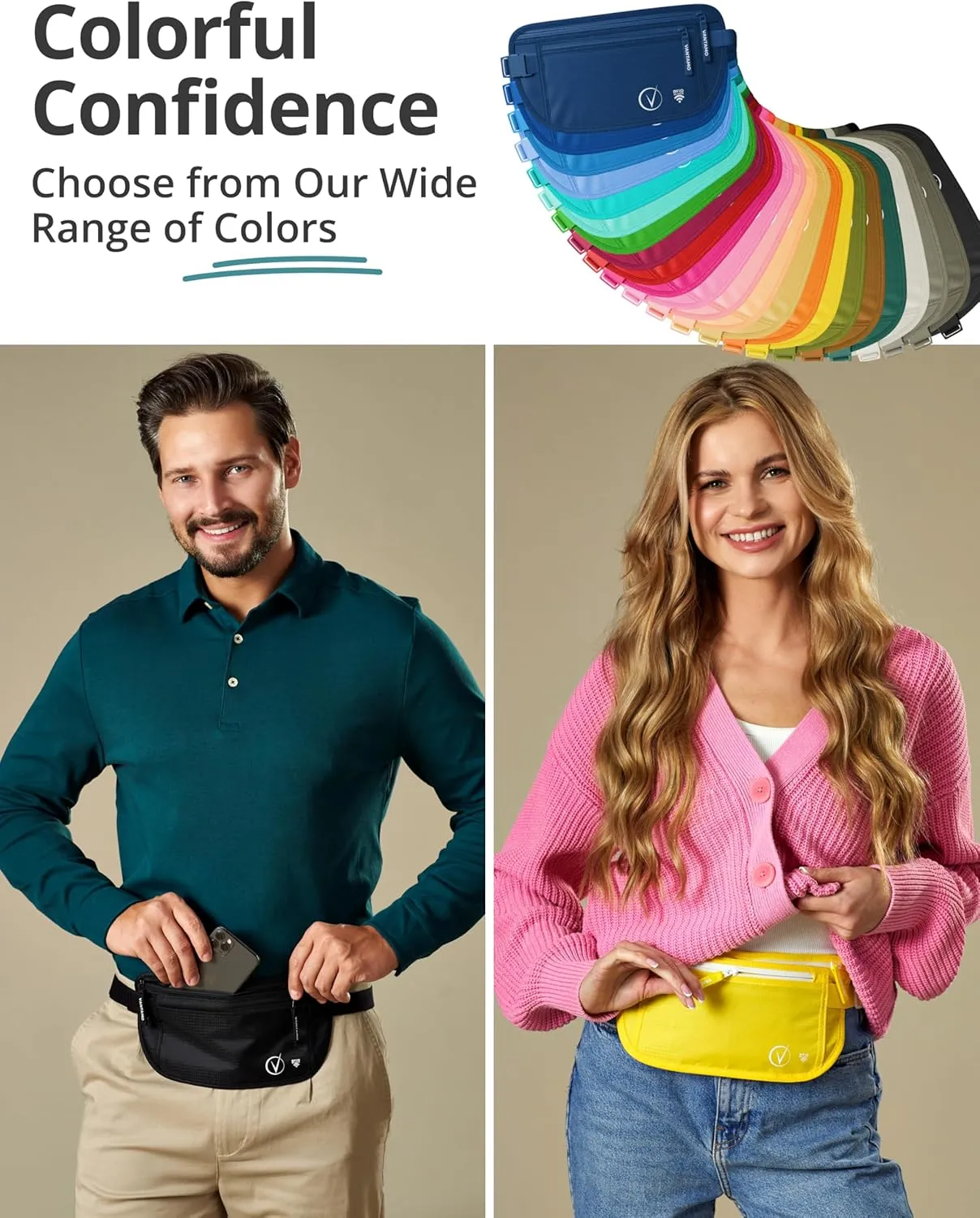 Vantamo Hidden Money Belt For Extra Safety, RFID Ultra-Thin Fanny Pack, 2 Compartment Money Bag Fits Passport & Phone