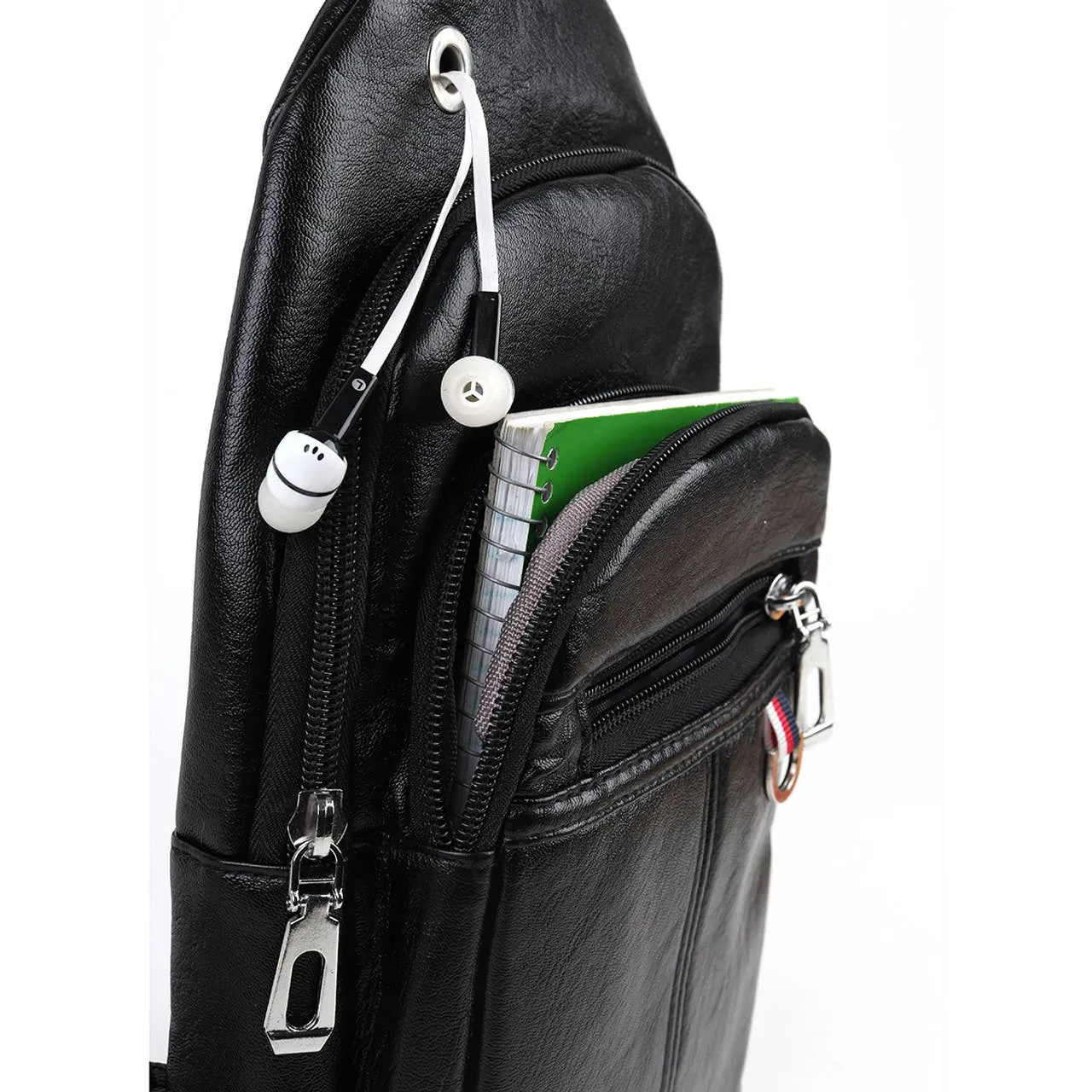 Vegan Leather Crossbody Sling Bag - Black