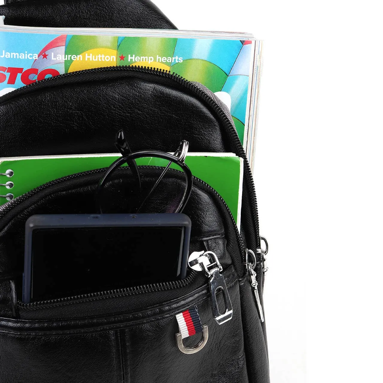 Vegan Leather Crossbody Sling Bag - Black