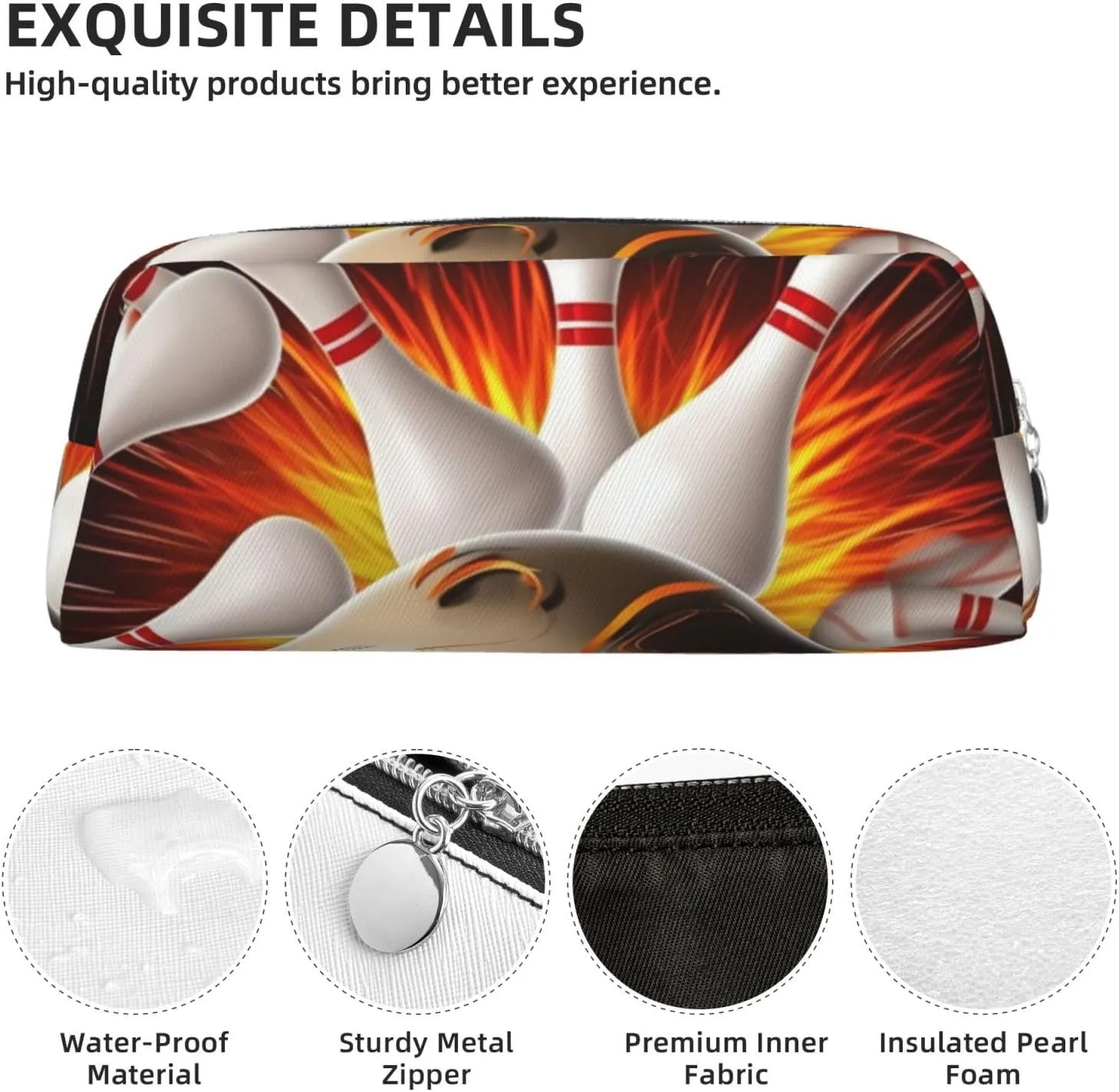 Vintage Sport Bowling Ball Makeup Bag Travel Toiletry Bag Big Pencil Bag for Women Men Leather Zipper Coin Pouch Purse