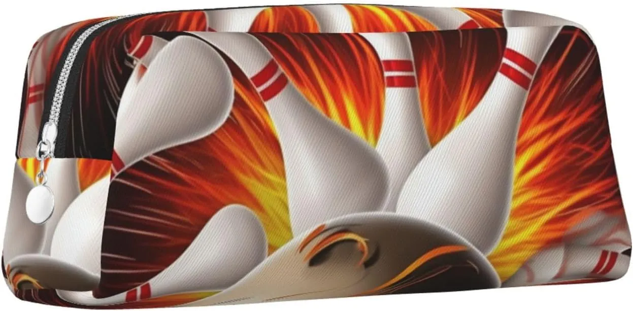 Vintage Sport Bowling Ball Makeup Bag Travel Toiletry Bag Big Pencil Bag for Women Men Leather Zipper Coin Pouch Purse