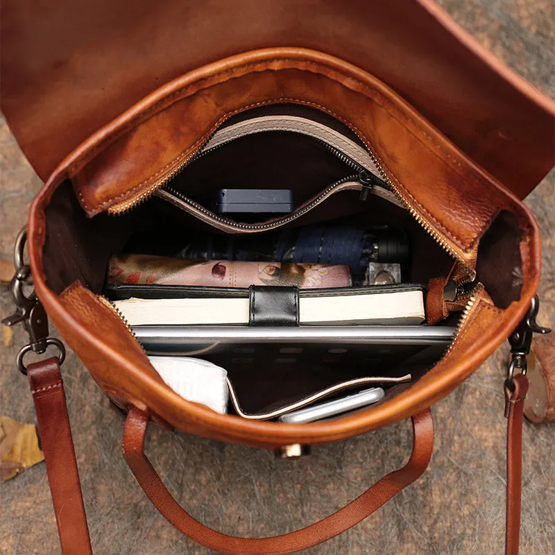 Vintage Womens Brown  Leather Tote Handbags Purse Crossbody Handbags for Women