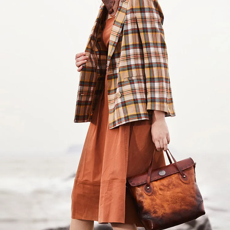 Vintage Womens Brown  Leather Tote Handbags Purse Crossbody Handbags for Women