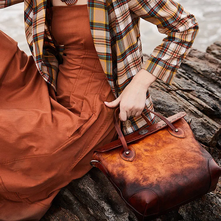 Vintage Womens Brown  Leather Tote Handbags Purse Crossbody Handbags for Women