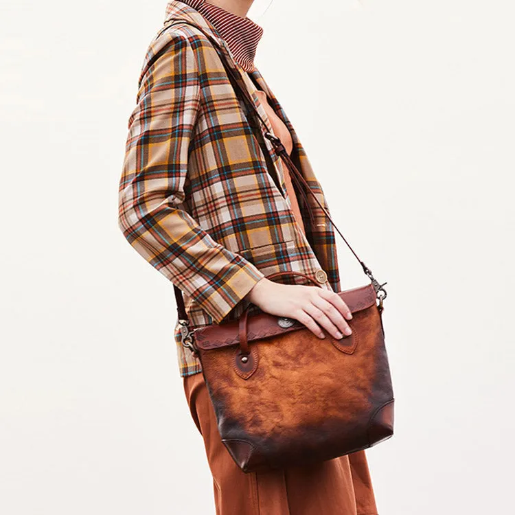 Vintage Womens Brown  Leather Tote Handbags Purse Crossbody Handbags for Women
