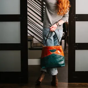 Western Woods Collection | Eleanor Shoulder Tote | Bourbon   Teal Spruce