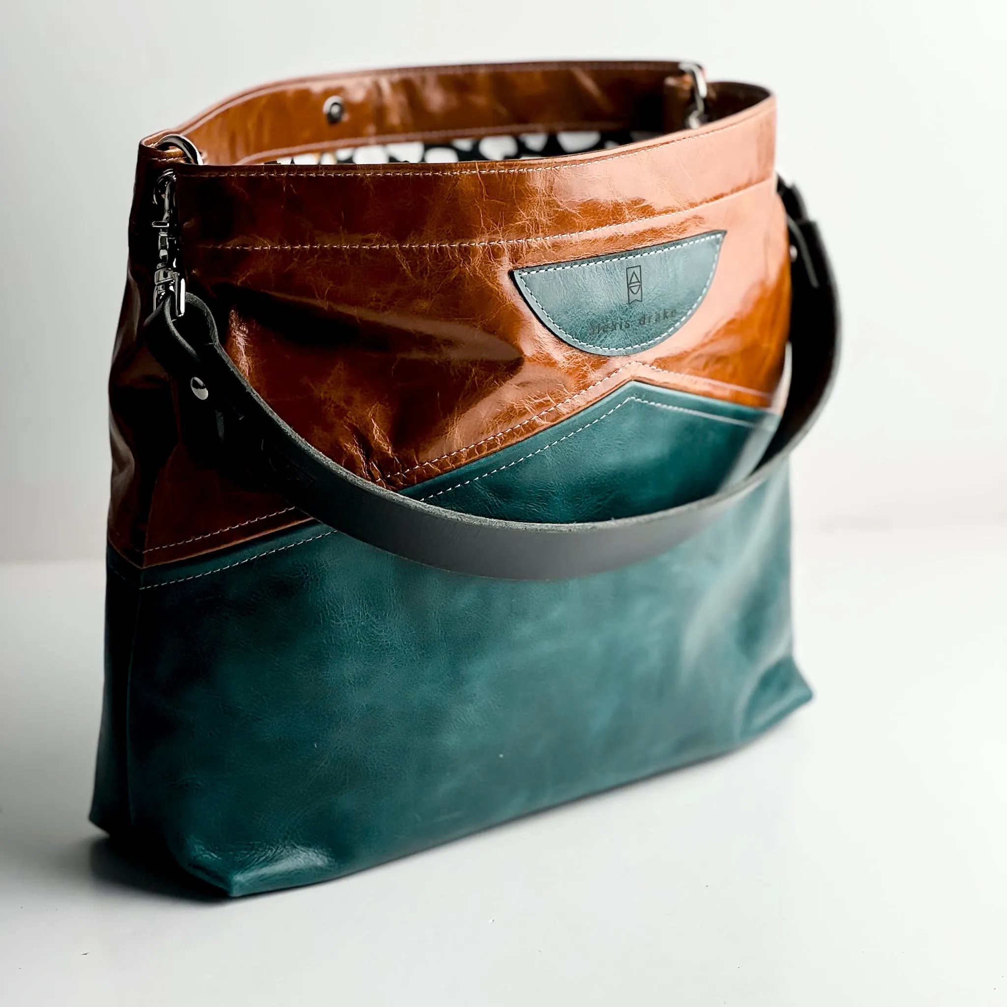Western Woods Collection | Eleanor Shoulder Tote | Bourbon   Teal Spruce