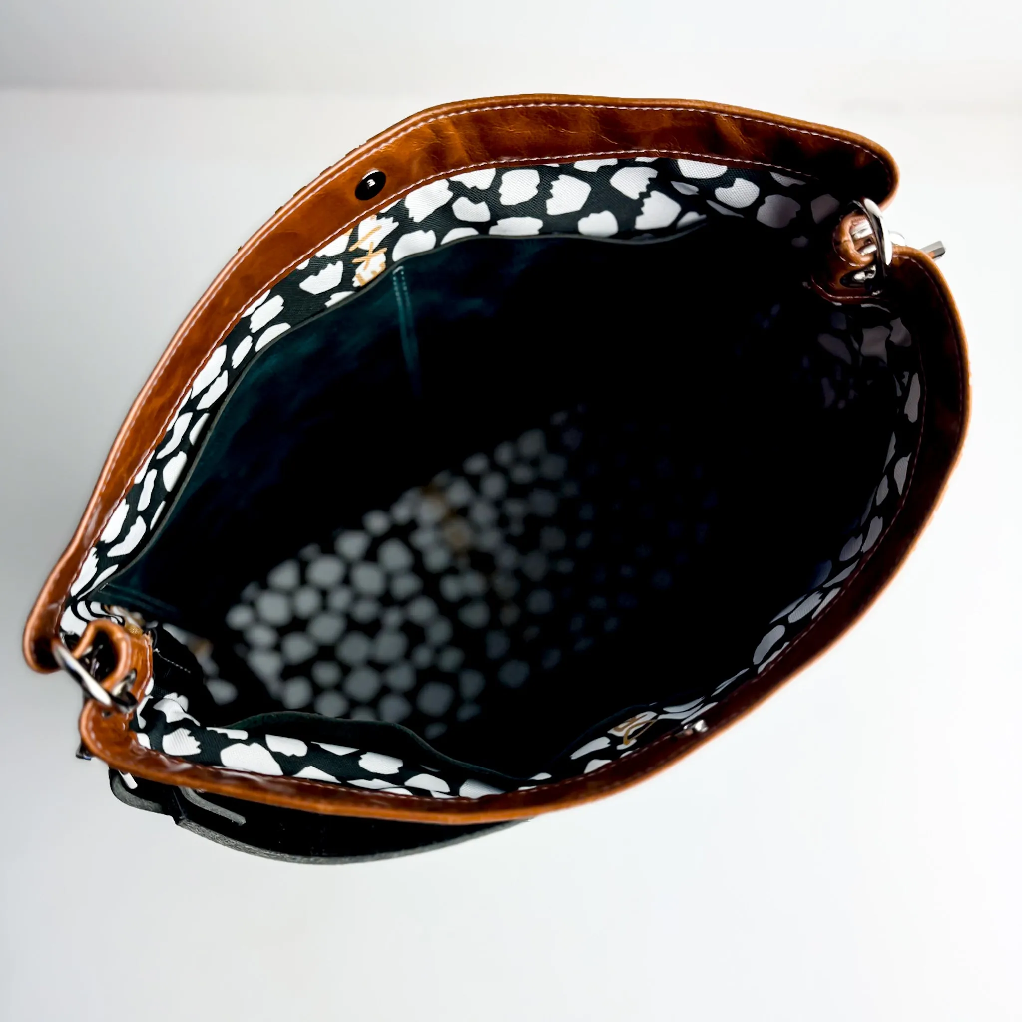 Western Woods Collection | Eleanor Shoulder Tote | Bourbon   Teal Spruce