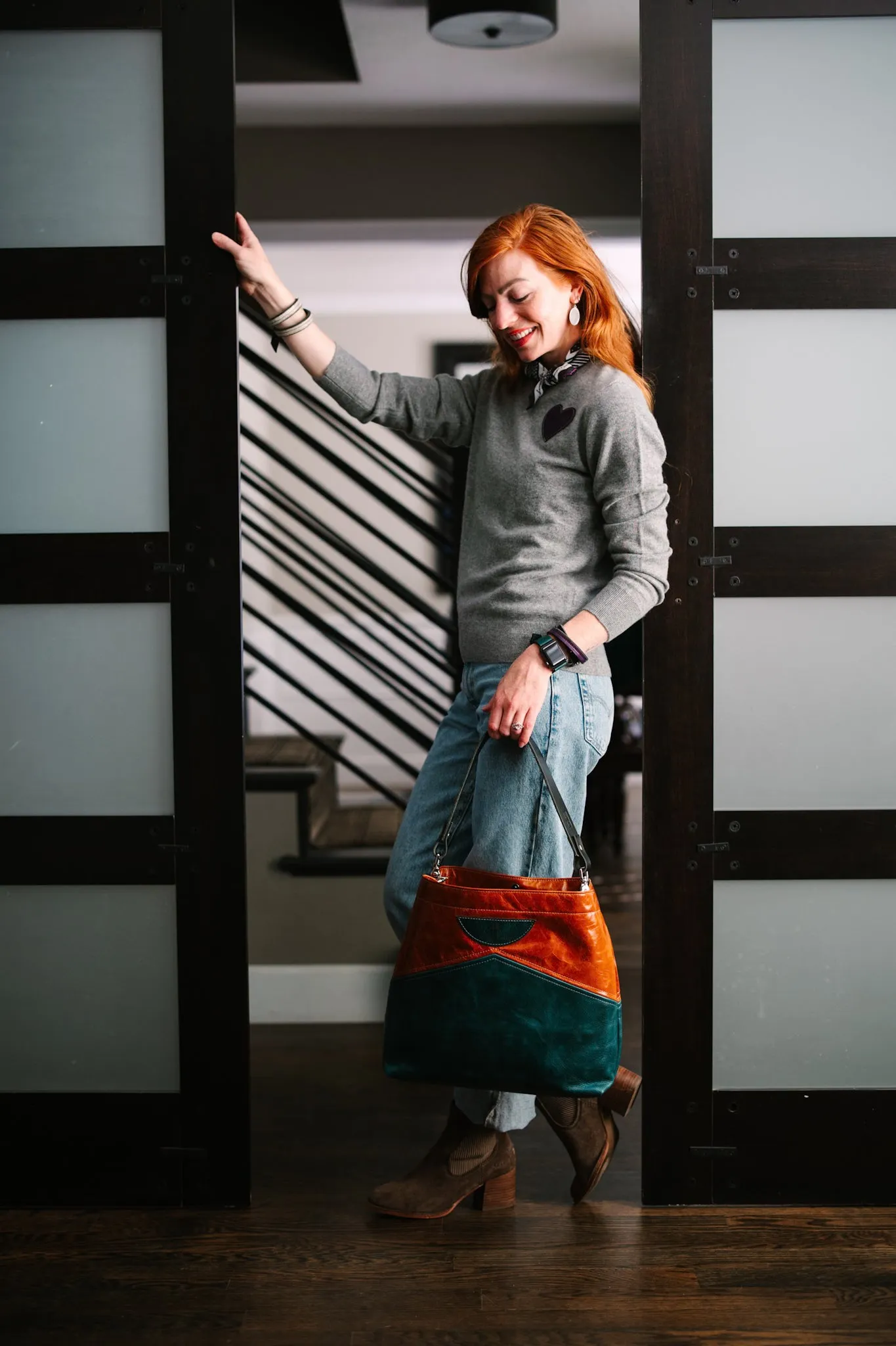 Western Woods Collection | Eleanor Shoulder Tote | Bourbon   Teal Spruce