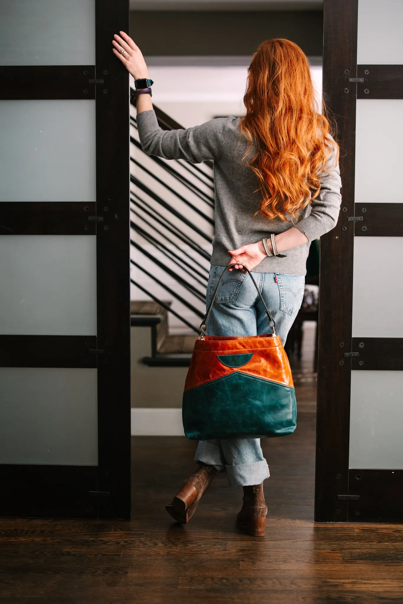 Western Woods Collection | Eleanor Shoulder Tote | Bourbon   Teal Spruce