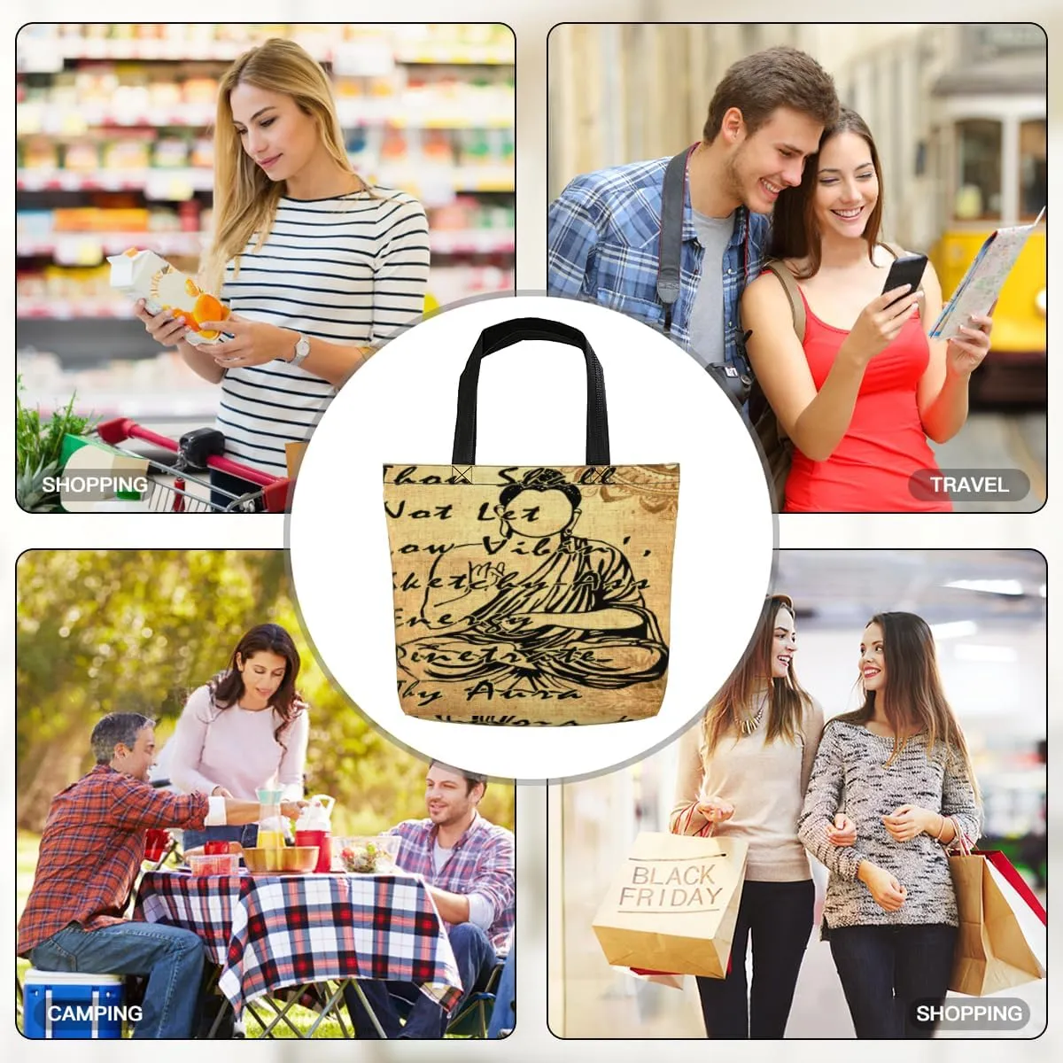 Women's Men Large Kitchen Reusable Grocery Bags Shoulder Bags With Zipper Beach Shopping Bag for Outdoors