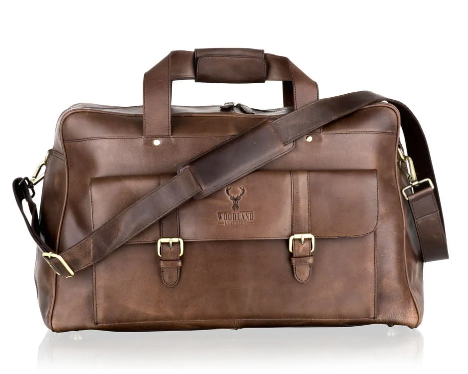 Woodland Leathers Brown Leather Weekend Holdall