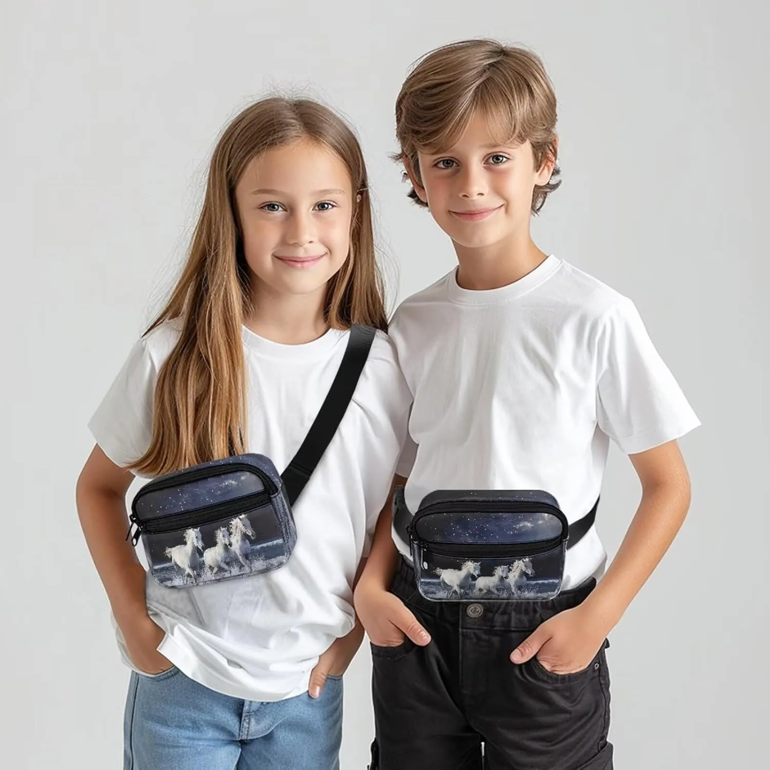 Xpyiqun Galaxy Horse Fanny Pack for Girls Small Waist Bag Kids Zippet Waist Packs Mini Purse Belt Bag with Adjustable Shoulder Strap Wallet Anti Theft Crossbody Bags Casual Travel Sport Chest Bag