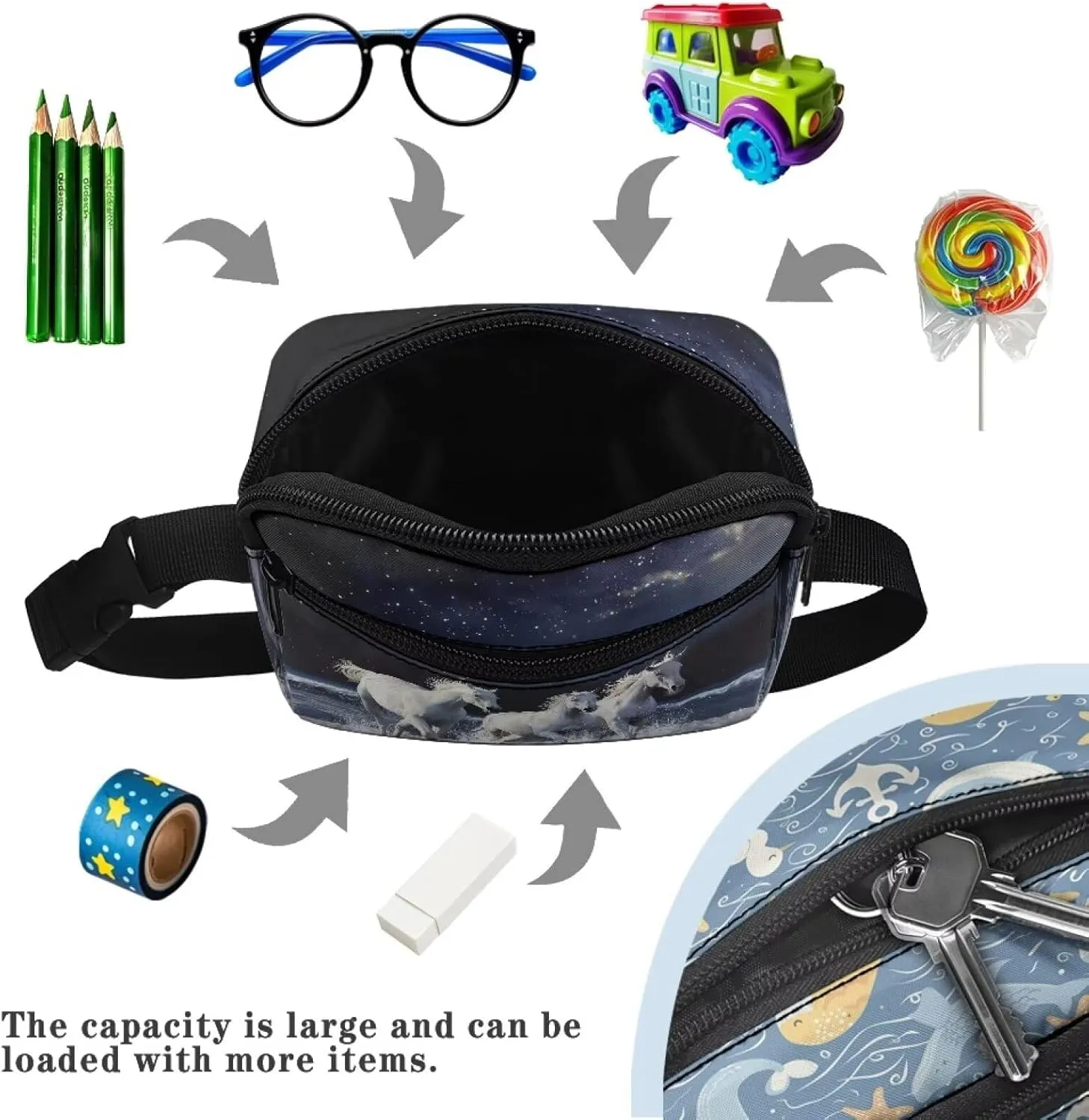Xpyiqun Galaxy Horse Fanny Pack for Girls Small Waist Bag Kids Zippet Waist Packs Mini Purse Belt Bag with Adjustable Shoulder Strap Wallet Anti Theft Crossbody Bags Casual Travel Sport Chest Bag