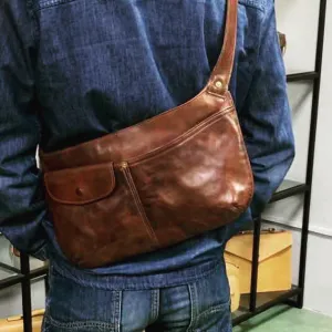 YAAGLE Genuine Leather Shoulder Sling Backpack Bag Unisex Outdoor Crossbody Sling Pack Sport Daypack YG8215