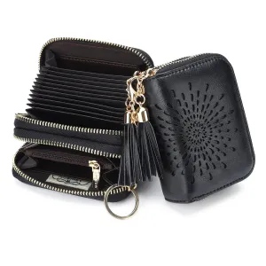 Zipper Card Cases Holder for Women RFID Blocking KeyChain Wallet-Black Card Holder