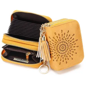 Zipper Card Cases Holder for Women RFID Blocking KeyChain Wallet-Yellow Card Holder