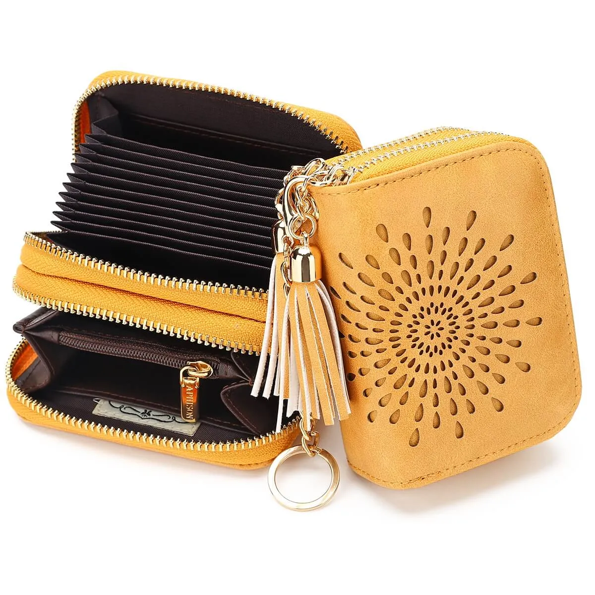 Zipper Card Cases Holder for Women RFID Blocking KeyChain Wallet-Yellow Card Holder