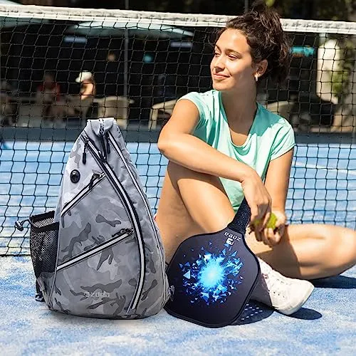 ZOEA Pickleball Bag, Adjustable Pickleball Bag with Water Bottle Holder, Pickleball Paddle Backpack for Men and Women (Camouflage Grey)