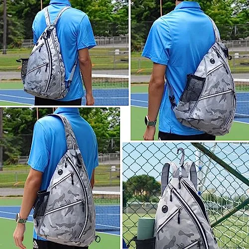 ZOEA Pickleball Bag, Adjustable Pickleball Bag with Water Bottle Holder, Pickleball Paddle Backpack for Men and Women (Camouflage Grey)