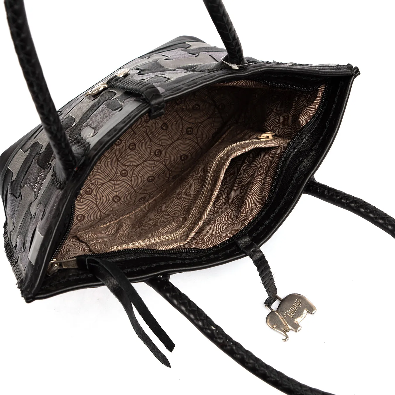 Zukisa : Ladies Leather Shopper Handbag in Black, Highrise Vintage & Anthracite Metal Grain